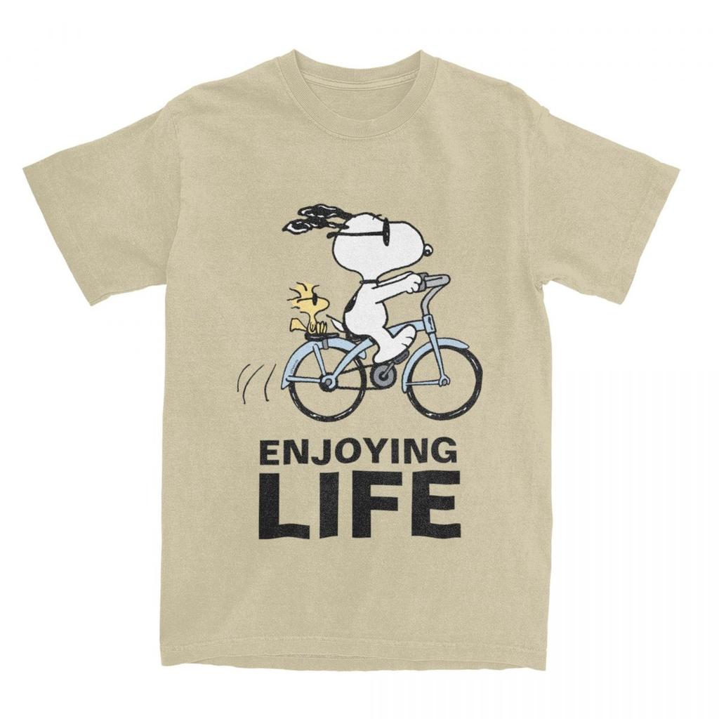 Peanuts Snoopy Woodstock Bicycle Shirt Accessories Men Women's Cotton Humor Cute Comic Tees Short Sleeve Clothes Christmas Gift
