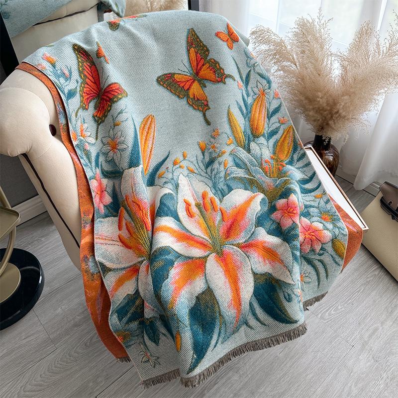 Осенне-зимняя двухсторонняя цветная масляная живопись, утолщенный теплый шарф, защитная шаль для шеи в кондиционируемом помещении