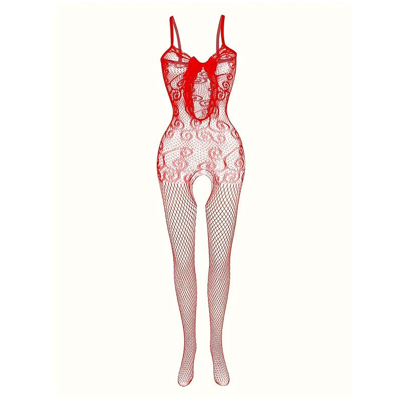 Sexy Red Fishnet Lingerie Women Erotic Mesh Full Body Stockings Sleepwear Jumpsuit Underwear Costume