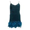 Women Dress Tassel Sequin V Neck Sleeveless Backless Feather Decor Loose Rumba Cha-cha Dance Costume Mini Club Party Dress