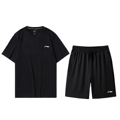 Li Ning однотонный свободный свитер с круглым вырезом и заниженной линией плеч, короткий рукав, эластичные шорты со средней талией, повседневный спортивный комплект AHSU977-1+AAPU225-1
