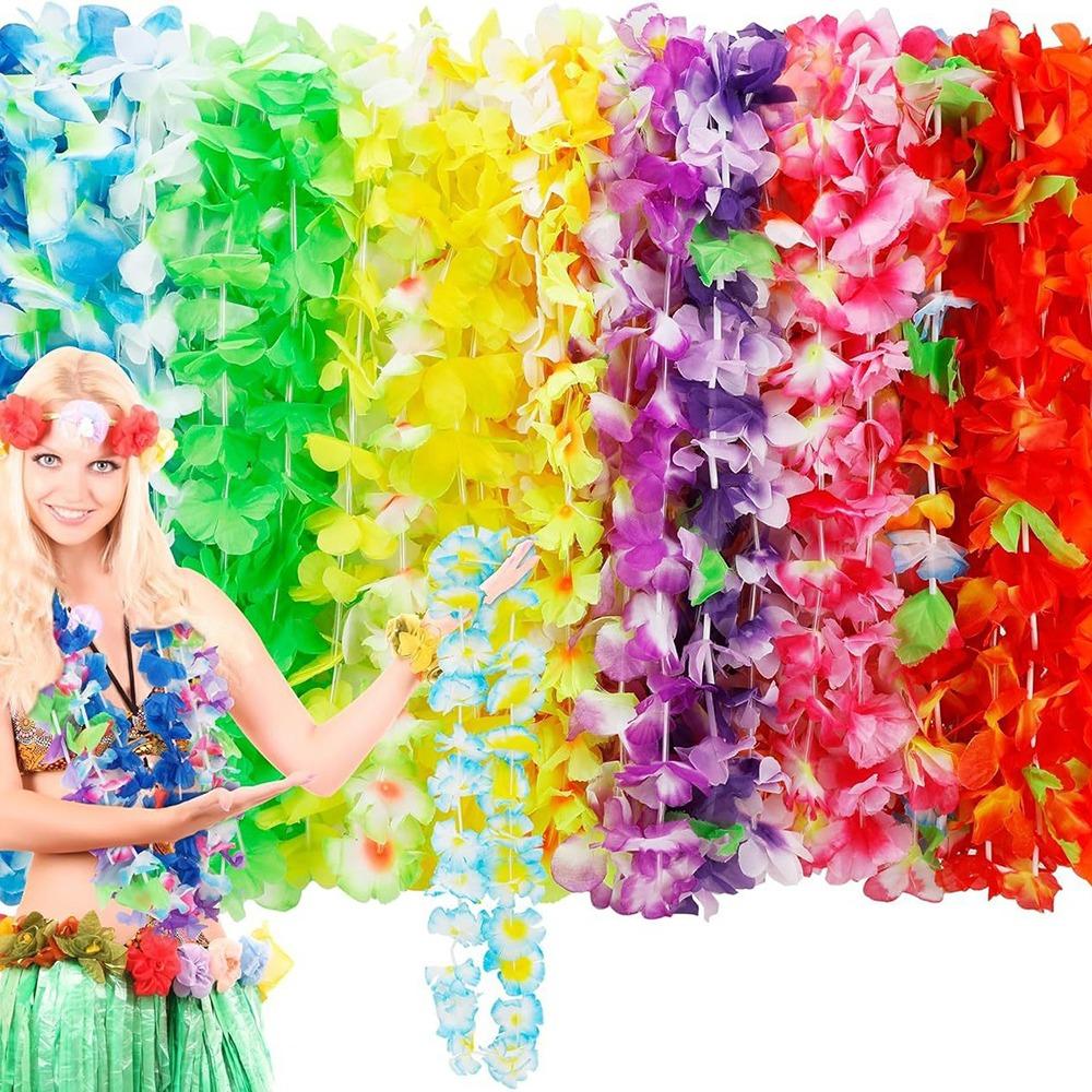 24/50/100Pcs Colorful Silk Flower Necklace Vibrant Faux Flower Garland Necklace Summer Pool Party