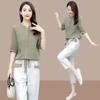 Cotton Linen Women Short-Sleeved Shirt Nine-Point Pants Two-Piece Female Top Set