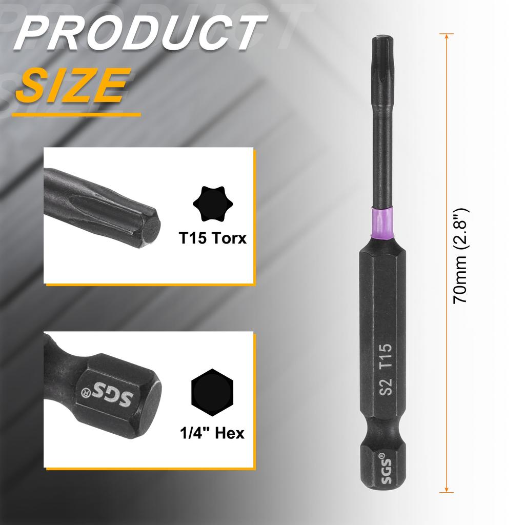 Магнитные Torx-биты для ударной отвертки T7-T55, 1/4" шестигранный хвостовик, взломостойкие, 6-лучевые, для электроинструментов