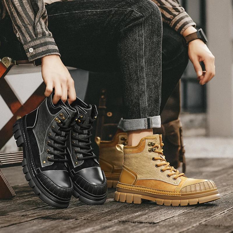 Нескользящие теплые зимние ботинки, новые классические мужские кожаные мотоциклетные ботинки, повседневная обувь для мужчин на открытом воздухе, модные ботинки на толстой подошве