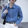 Blue Soft Denim Shirt Jacket Women's Loose Spring Autumn Long Sleeve Stacked Casual Shirt