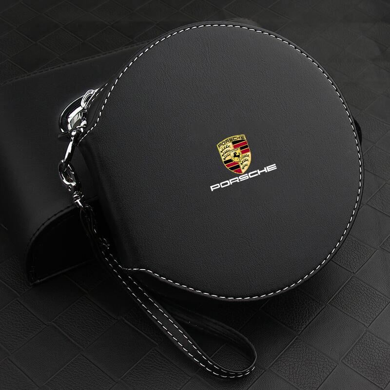 For Porsche Panamera Cayenne Taycan 911 718 Macan Carrera-GT PU Leather Car Logo CD DVD Storage Bag Disc Organizer Box Accessory