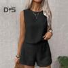2 шт./комплект женский жилет шорты костюм круглый вырез без рукавов однотонный топ с высокой талией короткие брюки отпуск повседневный наряд летняя пляжная одежда