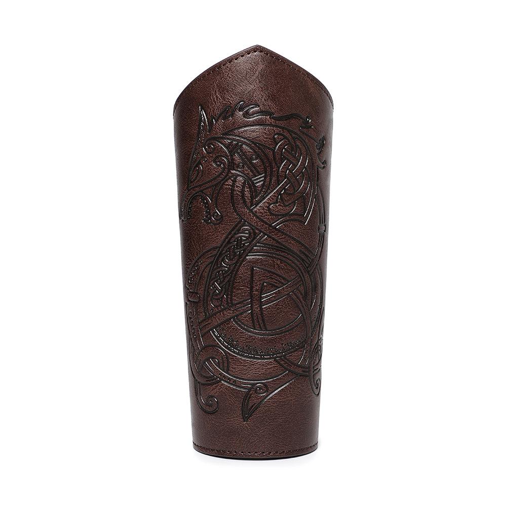 2Pcs Medieval Embossed Vintage Bracers, Knight Faux Leather Arm Guards, Cosplay LARP Stage Costume Accessories Wrist Protectors