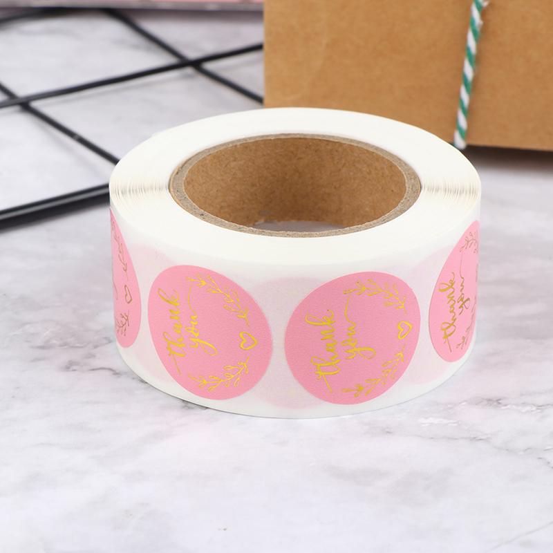 Наклейки с благодарностью, этикетки с золотой фольгой, 500 шт., 1 дюйм, розовые наклейки с подарками