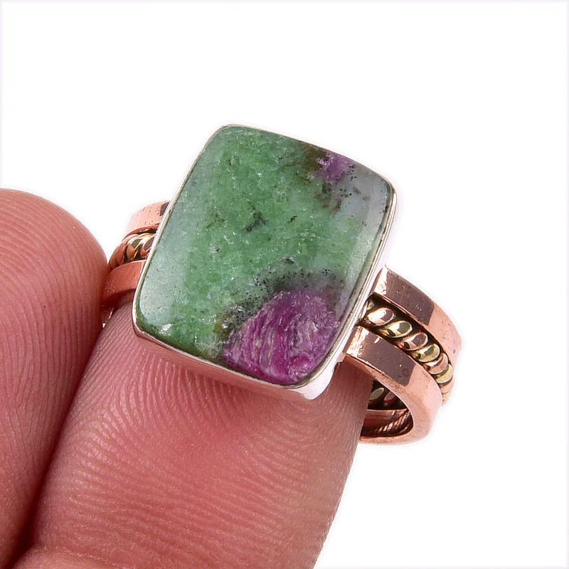 Ruby In Zoisite Lab-Created 925 Sterling Silver Jewelry Two Tone Ring S.8.5 J2l70
