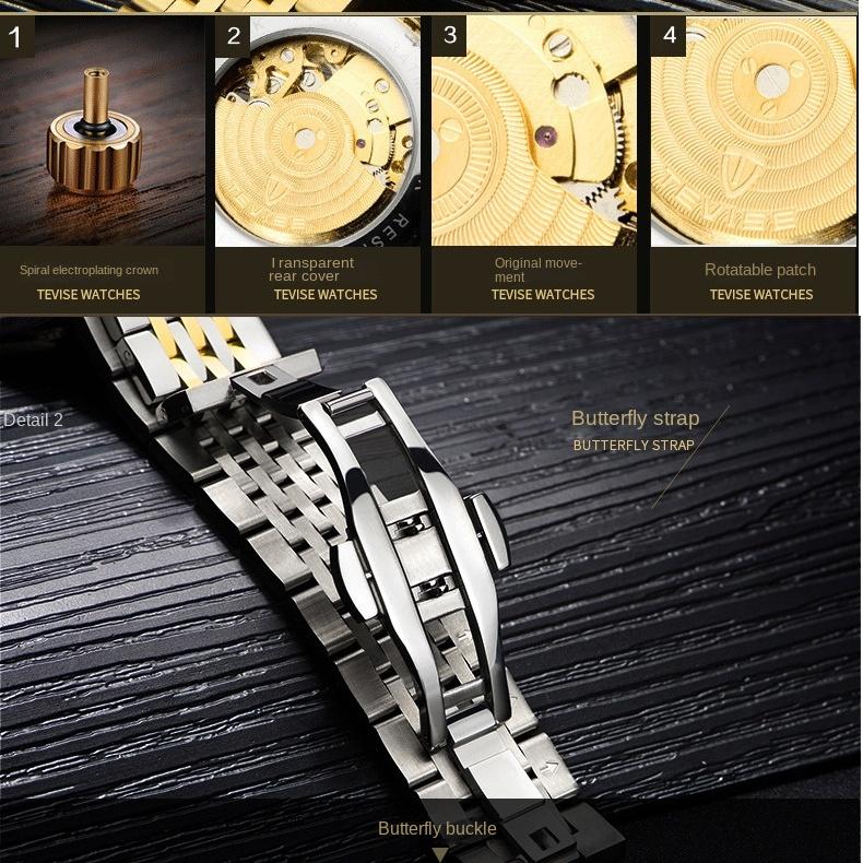 Часы TEVISE Автоматические механические часы Женские часы Водонепроницаемые часы для пар