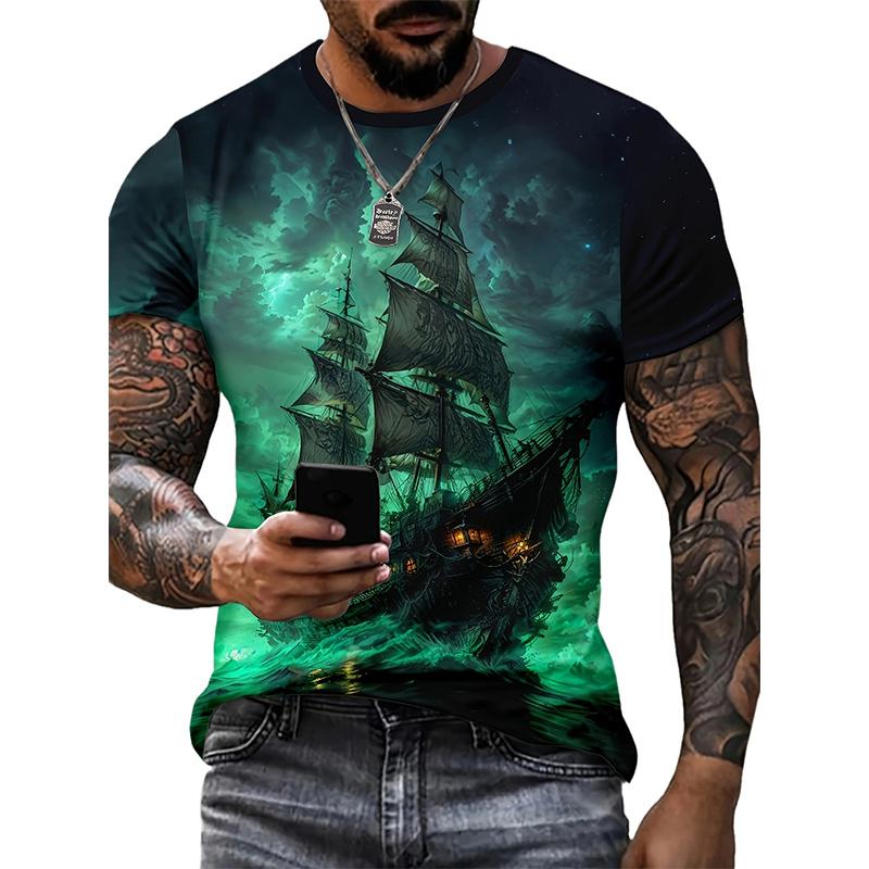Sailing Ship Pattern T-Shirt For Men Sailboat 3D Printed Tees Summer Casual Harajuku Short Sleeve O-Neck Tops Oversized T Shirts