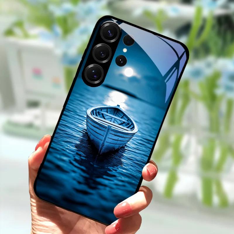 Для Samsung S23 FE Мультяшный Стеклянный Чехол S22+ / S23+ Жесткий ПК Закаленное Стекло Чехол для Телефона Для Galaxy S 22 S 23 Ultra Ударопрочные Чехлы