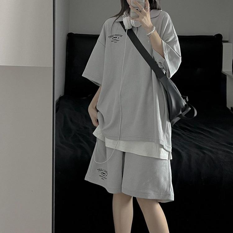 Women Casual Clothing Solid Sportswear Suit Summer Polo Shirt Shorts Matching Sets Short Sleeve Tops Elastic Waist Pants Outfits Plus Size