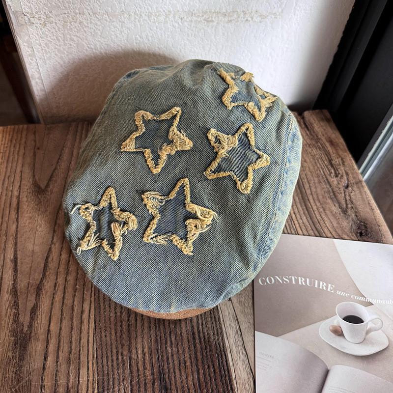 Винтажная джинсовая беретка с принтом «Звездное небо» для арт-моды и повседневной носки
