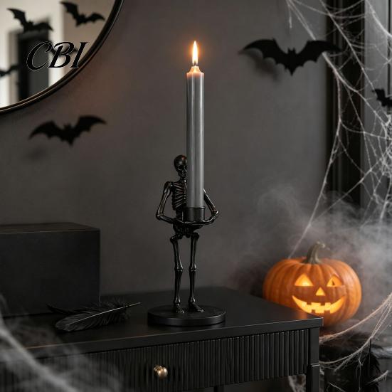 Indoor Outdoor Festive Decor Gothic Candle Holder, Spooky Skeleton/Skeleton Hand Taper Resin Skeleton Holder Candlestick Decoration for Halloween