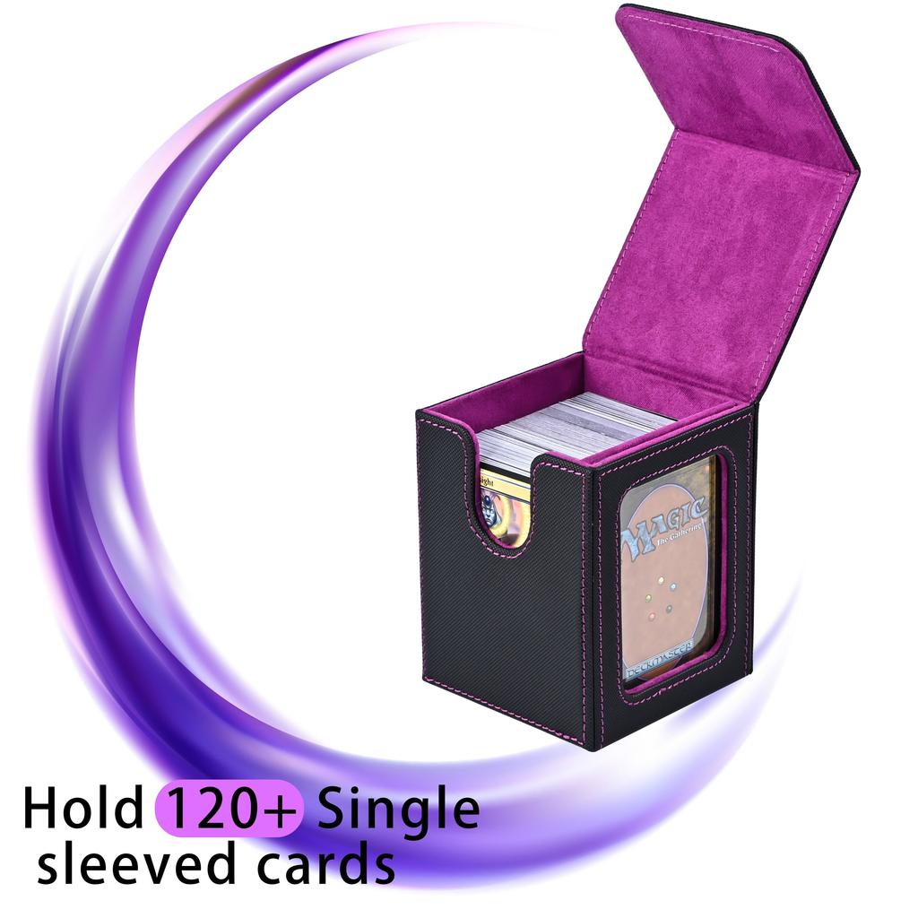 4 Pack Card Deck Box with Display Window, Hold 120 + Single Sleeved cards,Magnetic Closure PU Leather Card Box for TCG Cards