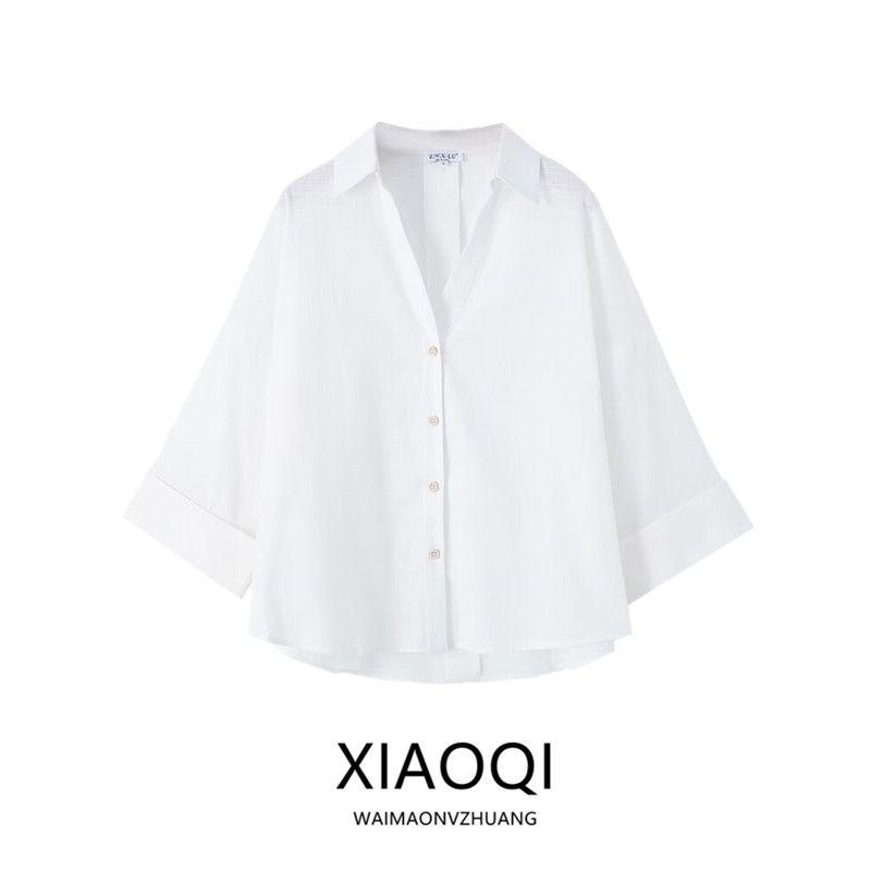 Fashion Style 2024 Autumn New Women's White Loose Sleeves Pure Linen Long Sleeves Shirt 8392707