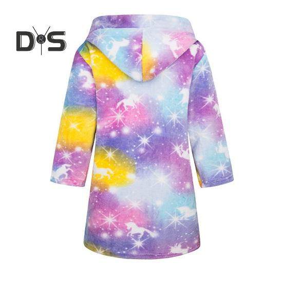 Фланелевый халат с капюшоном и завязкой на талии для девочек, мягкий пушистый банный халат для детей, теплый банный халат с принтом, капюшоном и карманами