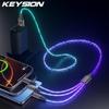 KEYSION 3 In 1 USB Cable Colorful LED RGB Light Gradient Micro USB Cord Type-C Fast Charging Wire for iPhone Samsung Xiaomi OPPO