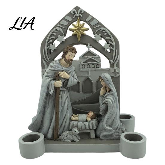 Handcrafted Nativity Figurine Sets Christmas Scene Candle Holder, Holy Family Manger with 4 Classic Religious Ornaments Slots, Vintage Candlestick for