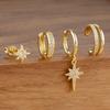4pcs Fashion Stainless Steel Cubic Zirconia Star Dangle Earring Set For Women Cartilage Piercing Earring Ear Clip Korean Jewelry