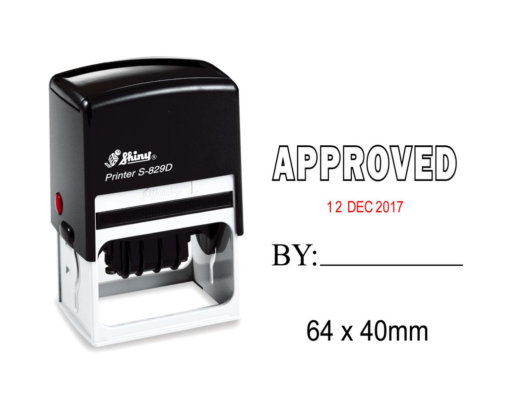 Self Inking Shiny Date Stamp With Approved By Text Office Stationery Rubber Stamper