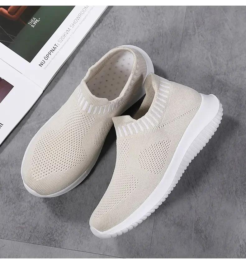 Женская повседневная обувь, осенние новые дышащие сетчатые туфли, спортивная обувь со стременами и плоским дном, вулканизированная обувь для бега и походов