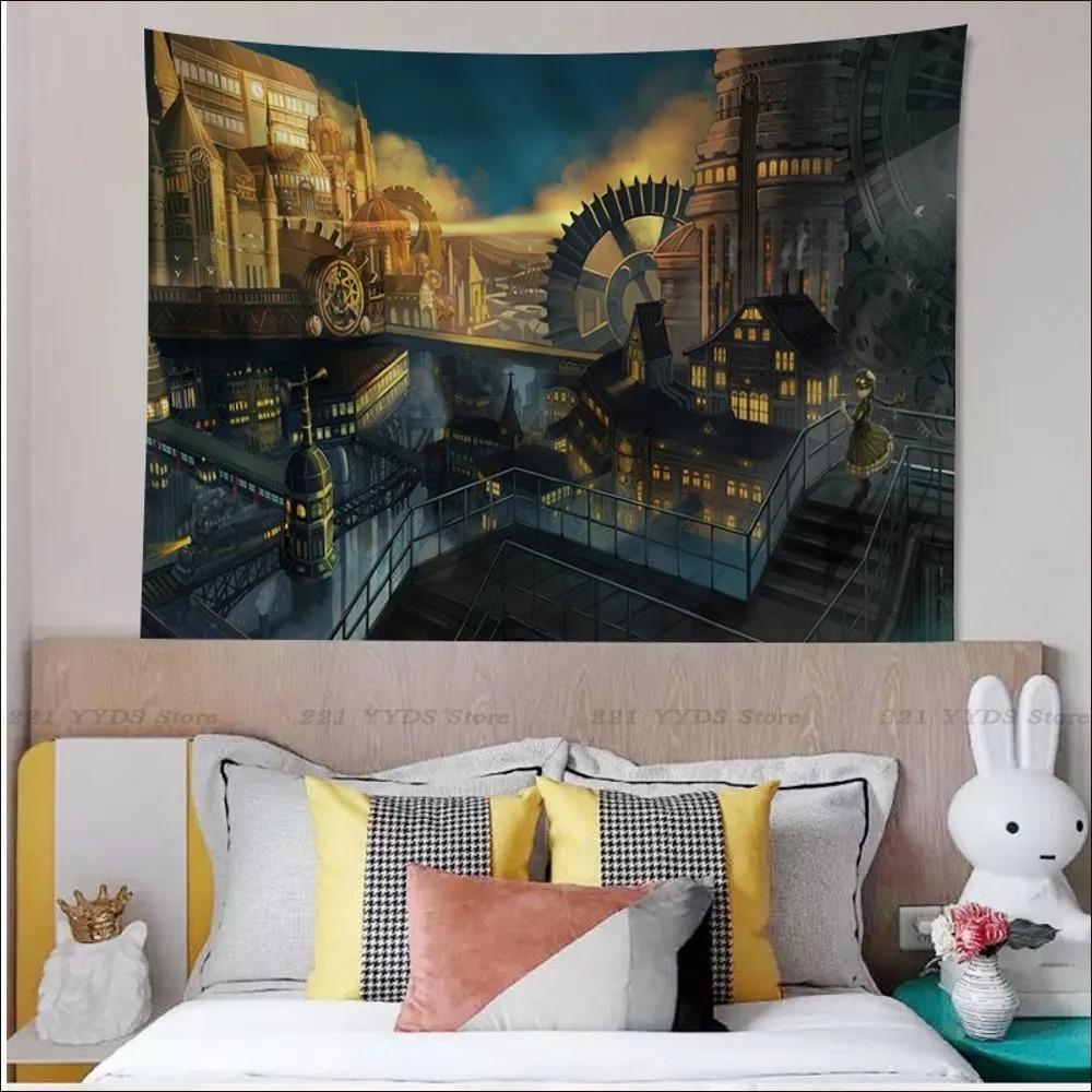 Гобелен для гостиной в стиле ретро с паровозом в стиле панк, подвесная ткань, украшение для дома на стену, гобелен