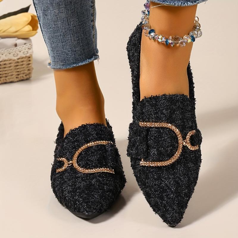 Женские слипоны с острым носком, украшенные стразами | Нескользящая подошва из ТПР, амортизирующая стелька - Всесезонная повседневная и формальная обувь - Легко чистить