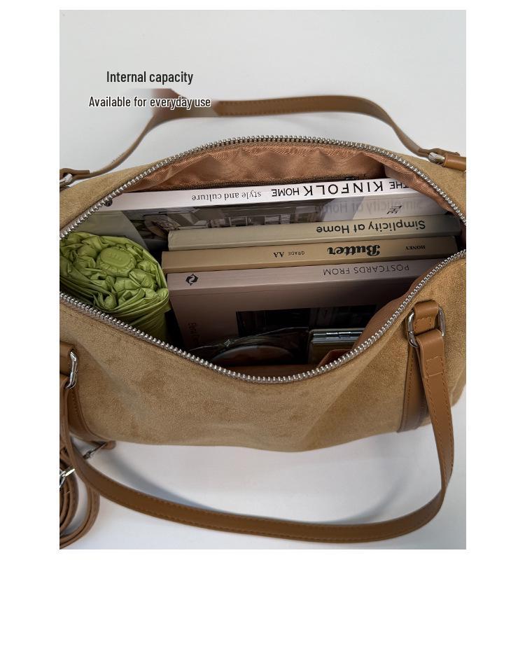 2025 Suede Boston Bag: High-End, Large Capacity One-Shoulder Crossbody