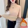 Fungus Edge Semi-turtleneck Long-sleeved Bottomed Knitted Sweater Top Autumn and Winter Thickened Integrated Fleece Warm Sweater Women's Inner Cover