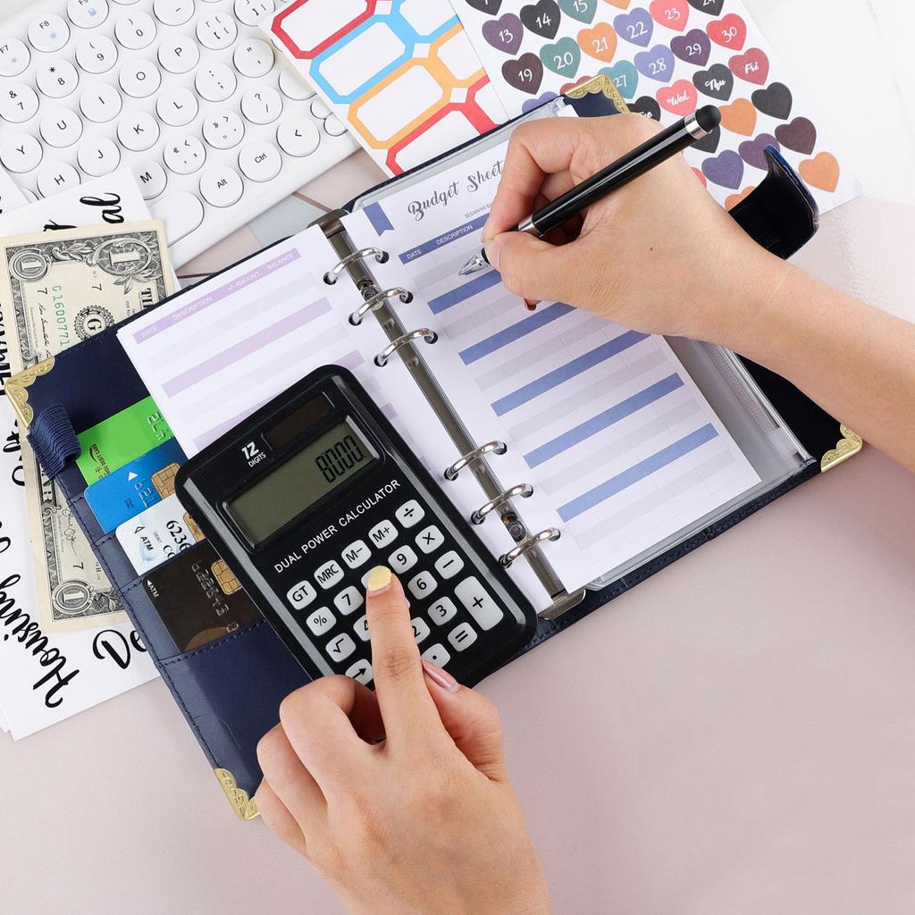 Leather Budget Binder with 12 Binder Cash Envelopes 12 Budget Sheets Label Stickers for Money Saving Budget Planner