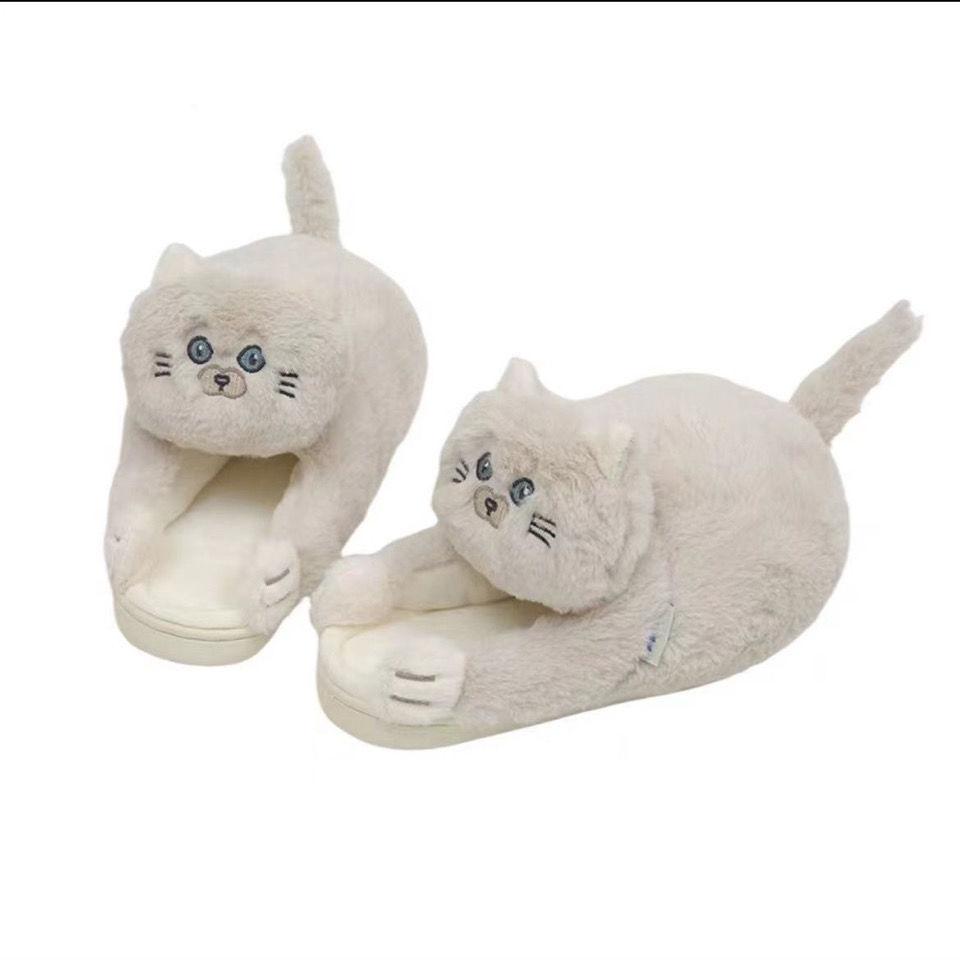 Fashion Slippers Cuddly Hug Cat Women Men Winter Home Slides Floor Shoes Furry Slippers Girl White Mules Funny Cute Gift Slippers