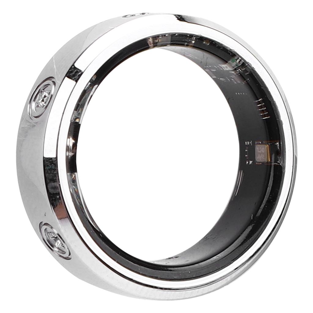 Smart Ring with Inlaid Rhinestone IP68 Water Proof Fitness Tracker Bluetooth Photo Taking Multiple Sports Modes Silver
