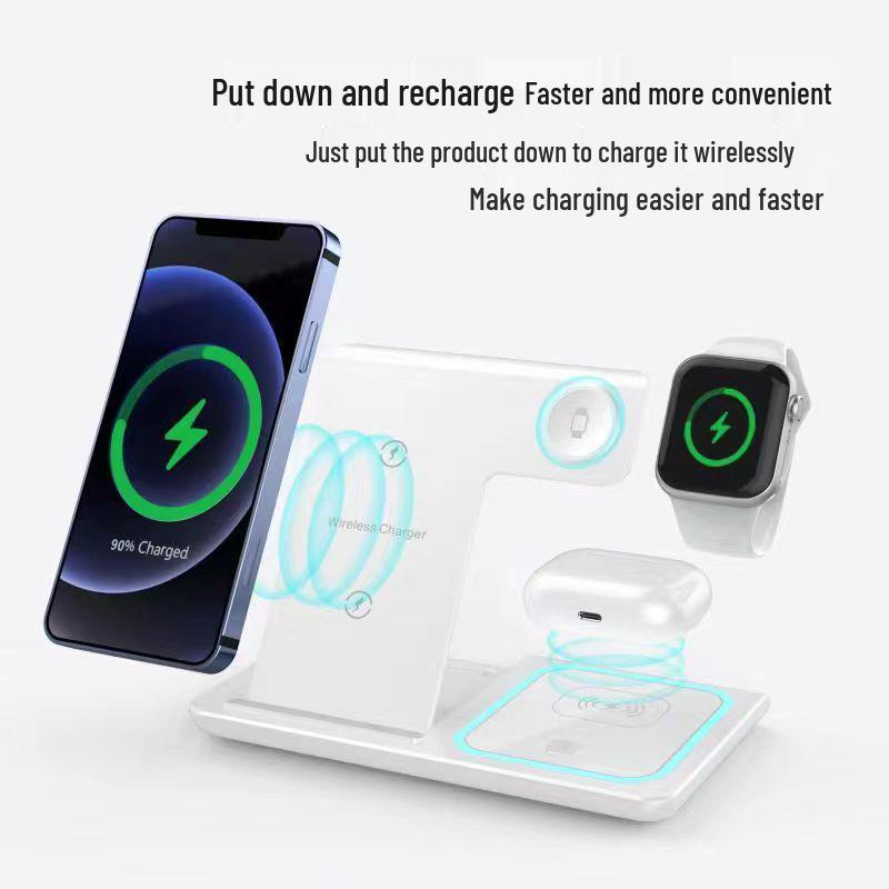 Складная магнитная беспроводная зарядная подставка 3-в-1 мощностью 15 Вт для устройств Apple