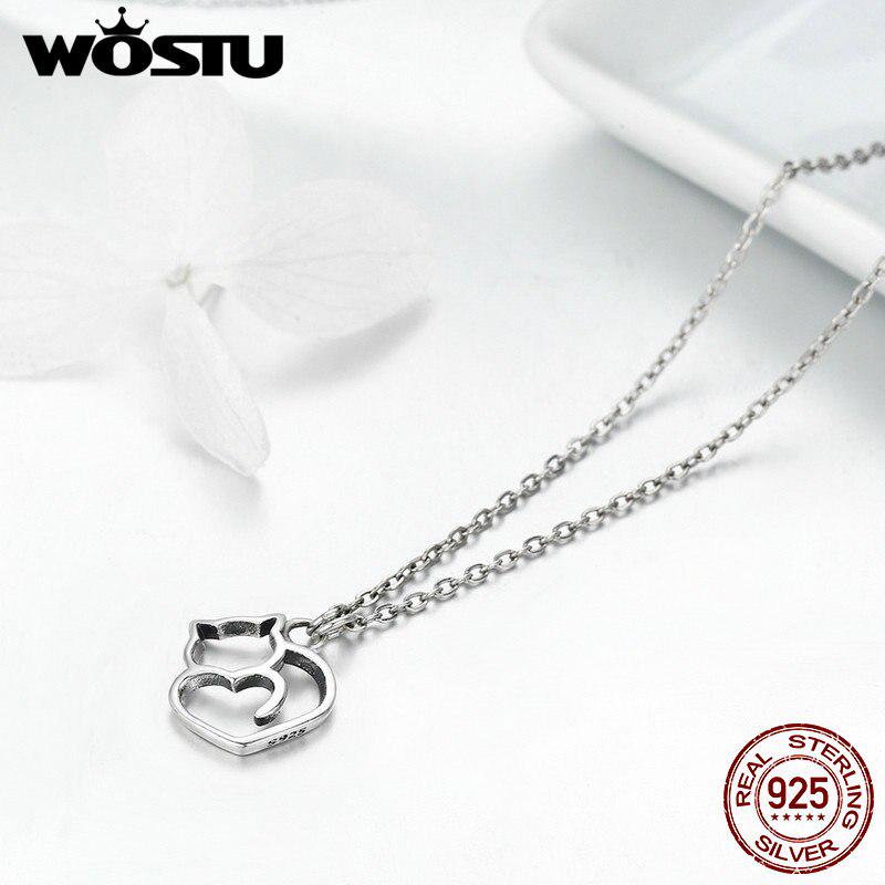 WOSTU Hot Fashion 100% 925 Sterling Silver Lovely Cat Exquisite Women Pendant Necklace