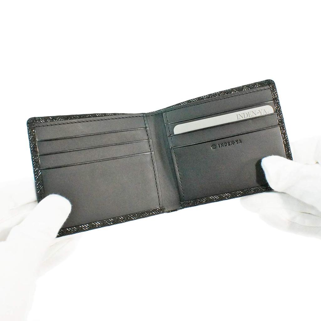 Кошелек Inden Billfold без отделения для монет, черный, с черным плетением Ахиро [Inden-ya], Складной кошелек, I, Карман, Оленья кожа, Лак, Узор, 2005-01-158