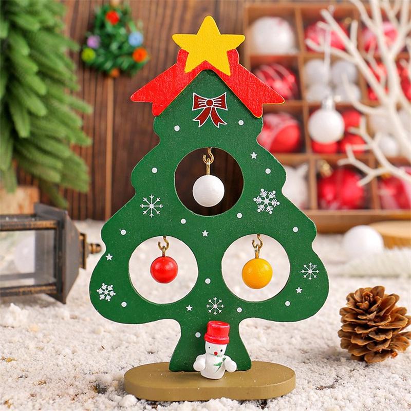 Мини-деревянное украшение на рождественскую елку зеленая красная мини-елка с подвесным украшением для рождественской вечеринки