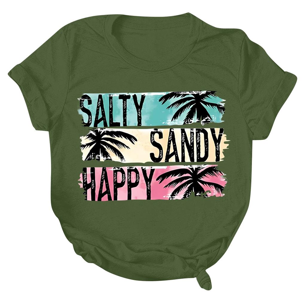 Women's Fashion Casual Summer Comfortable Printed Round Neck Short Sleeve Top Blouse