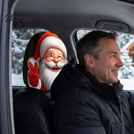 Сезонные автомобильные украшения для праздника Рождества, Чехол на подголовник, Рукав для подголовника Санта-Клаус, Смешные праздничные узоры, Чехлы-подушки, Защитный чехол
