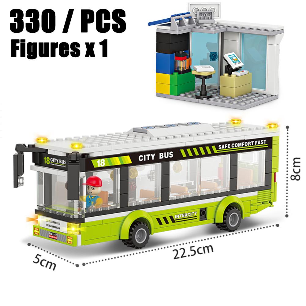 Hot City Car Yellow Passenger School Bus Station Public Vehicle Sets Figures Bricks Model Building Blocks Diy Toys For Boys Gift