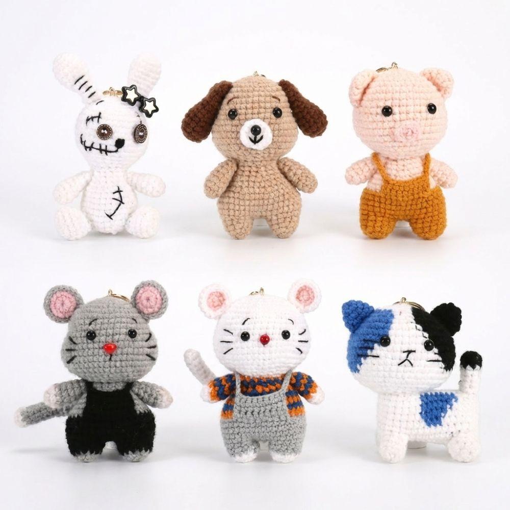 Backpack Charm Knitted Animal Keychain Handwoven Crochet Doll Key Ring Animal Pendant Friend Gifts