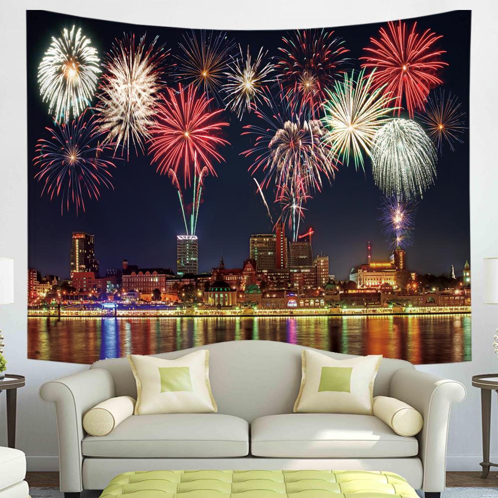 С Рождеством Гобелен Снежинки Санта-Клаус Зимняя ночь Рождественская елка Настенный камин Подарок Новогодние украшения для дома