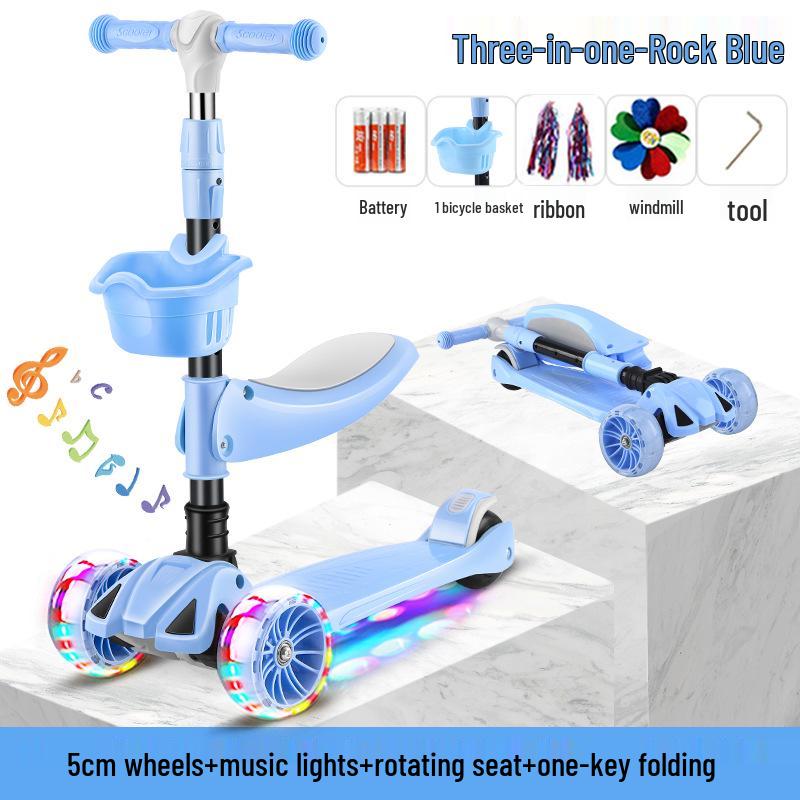 Three-in-One Foldable Children's Scooter with Flashing Pedal