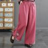 Chinese Style Long Pants Elastic Waist Wide Leg Casual Trousers Pockets Design Loose Fit Retro Pants