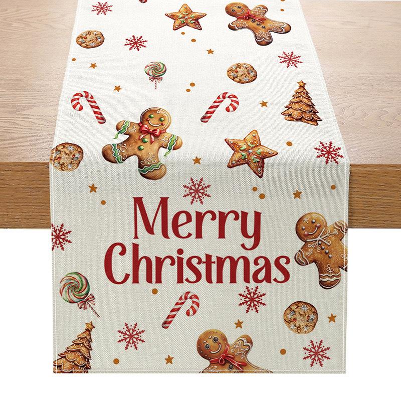 Рождественская настольная флажка Amazon Лен Печать Праздничная скатерть для кухонного стола Скатерть для гостиной
