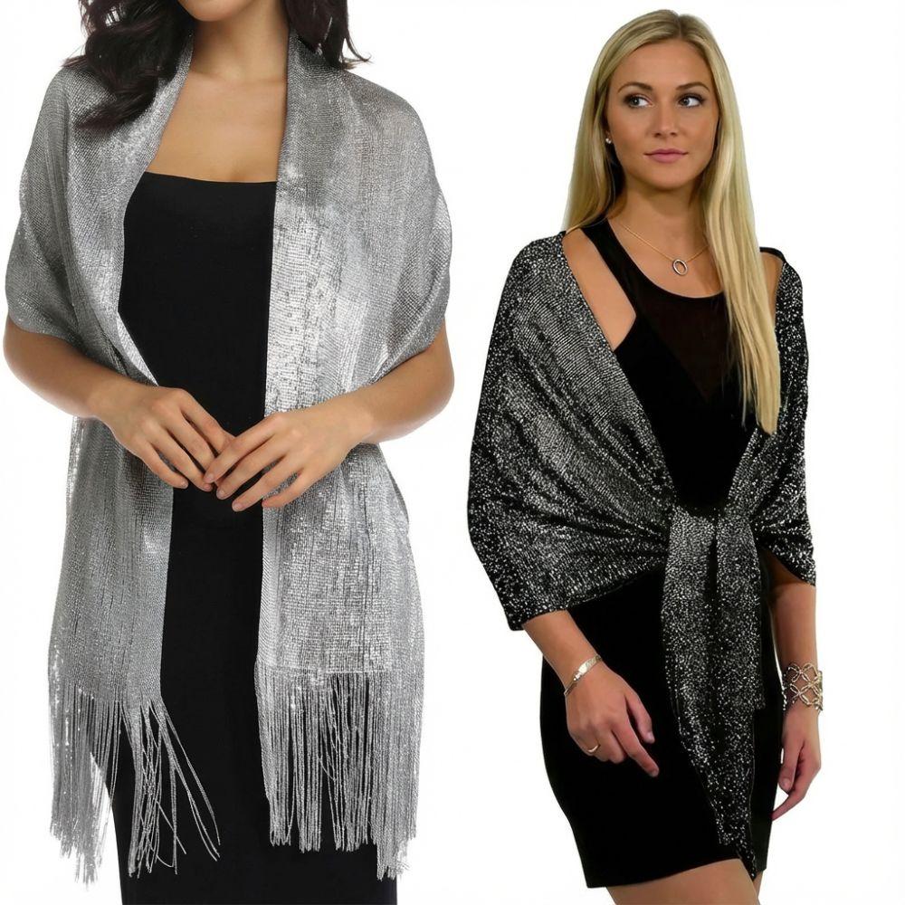 Длинный металлический шарф Блестящий шарф для вечеринки Вечерний шарф Элегантная свадебная накидка для невесты