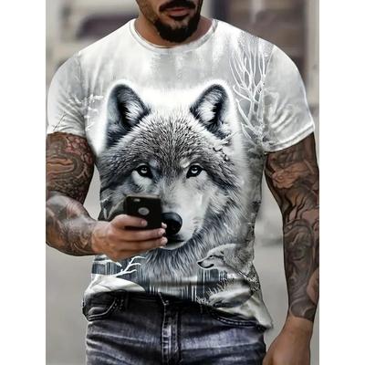 Летняя мужская футболка с графическим принтом волка, мужская повседневная с коротким рукавом, оверсайз, одежда, футболки с круглым вырезом, уличная, модная, топы